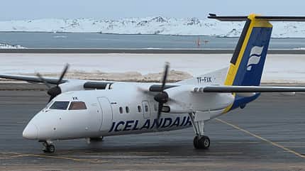Grönland, Flughafen Nuuk, Terminal Eröffnung, Einweihung, Icelandair, Dash 8 Dash 8 von Icelandair am Flughafen Nuuk