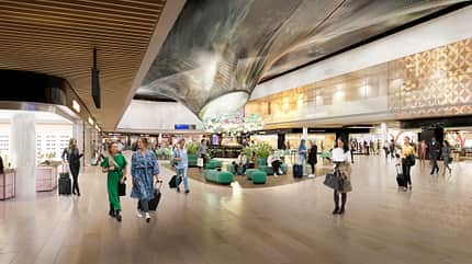 Frankfurt, Flughafen, FRA, Fraport, EDDF, Terminal 3, T3, Ausbau, Baustelle, Vorfeld, Ausbauprojekt Marktplatz mit Läden im neuen Terminal 3 am Frankfurter Flughafen
