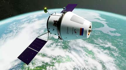 Roskosmos, Russische Raumfahrt, Satellit, Raumstation ROS, Kosmos, Raumschiff Orjol, Glonass-K, Angara-A5 Rakete, RD-171MV, Amur-SPG, zweistufige Trägerrakete, Kosmonaut Rendering des neue russischen bemannte Raumschiff Orjol (Adler)