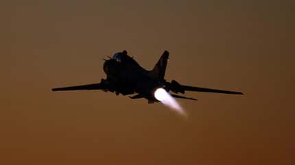 Suchoi, Su-22, Fitter, Polen Nachbrennerstart im Sonnenuntergang