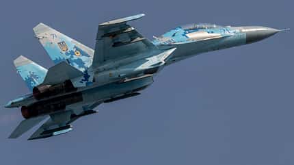 Suchoi, Ukraine, Su27, Su-27 Suchoi Su-27UB der ukrainischen Luftwaffe in Aktion