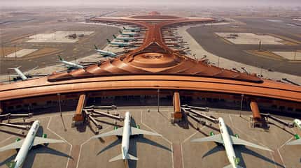 Saudi-Arabien, Vision 2030, Riyadh Air, Air Arabia, Flyadeal, flynas, Jeddah, Boeing 787-9, Airbus A330-200, Airbus A321neo, Airbus A320neo Modernes, neues Terminal des King Abdulaziz International Airport in Dschidda