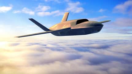 Zeichnung der YFQ-42A von General Atomics im Flug