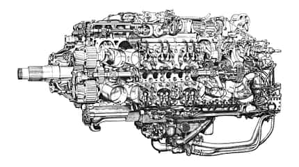 Napier Sabre, Flugmotor, 24 Zylinder, Hawker Sea Fury, Hawker Tempest, legendärer Flugmotor, H24 Schnittzeichnung des Napier Sabre 24-Zylinder-Flugmotor
