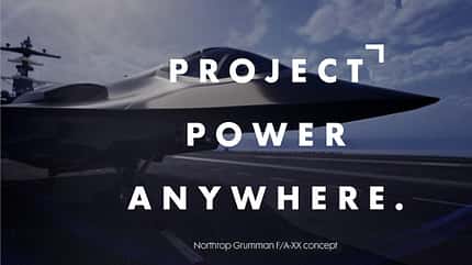 Northrop Grumman, F/A-XX Northrop Grumman F/A-XX auf Trägerdeck (Computergrafik) mit Schrift