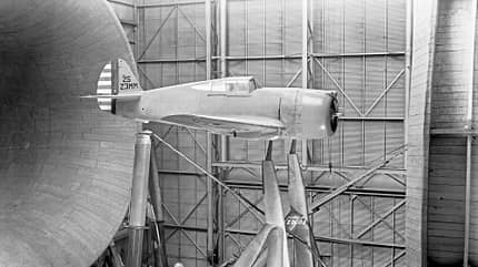 Curtiss Hawk 75, H-75A-8, Curtiss Mohawk, RAF, Curtiss H-75C-1, P-36C, Hawk 75, Curtiss P-36A, Einsitziger Jäger, Pratt & Whitney R-1830-13 Twin Wasp, Hawk 75A, Mohawk IV Windkanalmessungen an einer P-36C in den USA