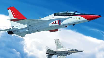 TF-50A Jettrainer in US-Navy-Farben im Flug (Zeichnung)