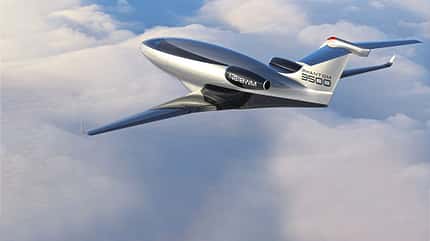 Flugzeug, Illustration, futuristisch, Luftfahrt, Phantom 3500 Eine digitale Illustration eines futuristischen Flugzeugs mit der Aufschrift 'Phantom 3500', das über den Wolken fliegt.