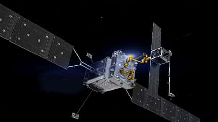 Rendering eines Satelliten von Northrop Grumman bei Wartungsarbeiten im Orbit