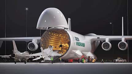 Radia WindRunner, Militärfrachter, Frachter Rendering Radia WindRunner als Militärfrachter beim Beladen von Kampfflugzeugen