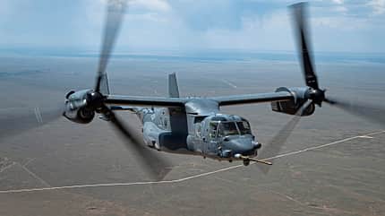 Eine CV-22B Osprey der „Green Hornets“ der USAF 20th Special Operations Squadron im Flug