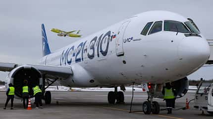 MS-21, SJ-100, Superjet, Rostec, Il-114-300, Russland, Jakowlew, Archangelsk Russische Airliner MS-21, Superjet SJ-100 und Il-114-300 in Archengelsk.