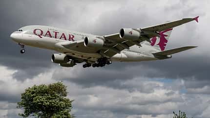 Qatar, A380, Superjumbo, Heathrow, London Airbus A380 von Qatar Airways im Landeanflug auf London-Heathrow.