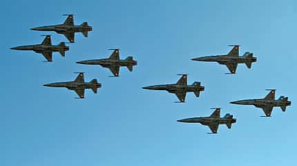 Schweiz, F-5E, F-5, Tiger F-5E Tiger der Schweizer Luftwaffe in Aktion.