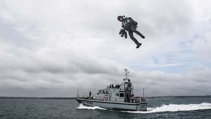 GRAVITY X TRIAL THEIR JET SUIT FROM ROYAL NAVY VESSEL