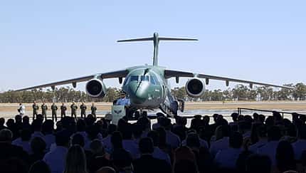 Auslieferung der ersten Embraer KC-390 an die brasilianischen Luftstreitkräfte am 4. September 2019.