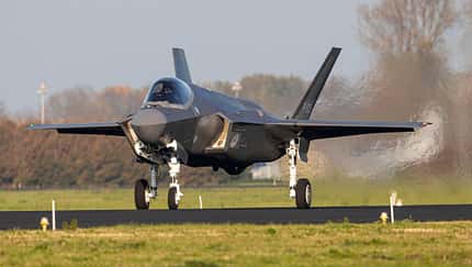 Lockheed Martin F-35A der Niederlande kommt am 31. Oktober 2019 in Leeuwarden an. 