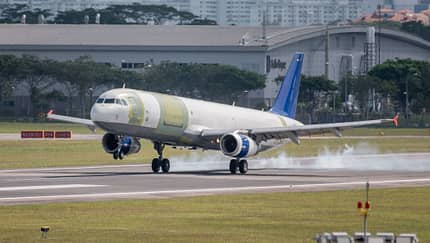 Airbus A321P2F beim Erstflug in Singapur am 22. Januar 2020.