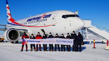 Smartwings Airlines landete mit einer Boeing 737 MAX 8 auf dem Troll Airfield an der Nordspitze der Antarktis.