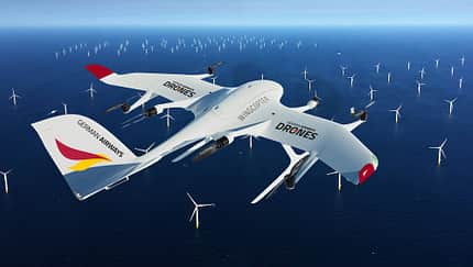 German Airways plant, Wingcopter 198 für Transporte zu Windkraftanlagen zu verwenden.