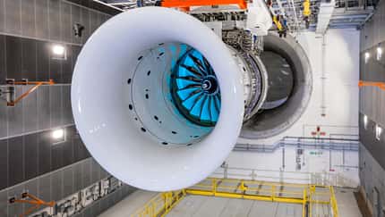 UltraFan-Demonstrator von Rolls-Royce auf dem Teststand in Derby. 