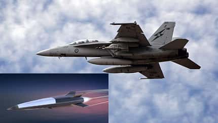 Montage HACM-Hyperschall-Flugkörper und Super Hornet der RAAF