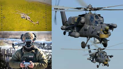 Drohnenangriff auf Kampfhubschrauber Mil Mi-28 (Montage)