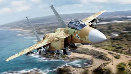 Boeing F-15IA Israel über Küstenregion  Computergrafik