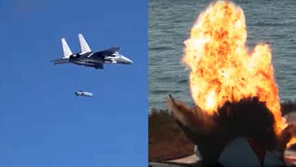 Abwurf und Explsion F-15K Slam Eagle Taurus-Flugkörper Montage