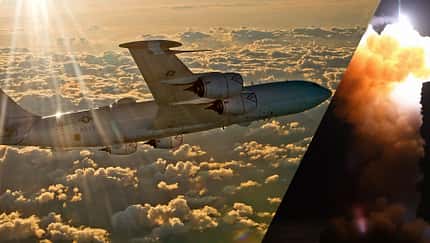 E-6B mercury im Flug und Start Minuteman III Atomrakete Montage
