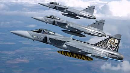 Gripen-Formation Tschechien Luftaufnahme