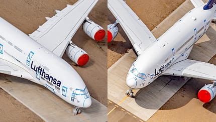 Airbus A380 der Lufthansa parken in Teruel (Juni 2021). 