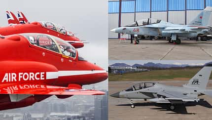 Hawks der Red Arrows neben M-346 und Jak-130 (Montage)