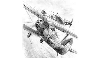 Zeichnung Crashs einer Polikarpov I-15 Tschaika und einer Bf 109