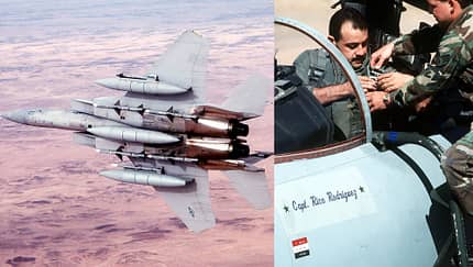 F-15C Eagle über Wüste/Pilot im Cockpit (Montage)