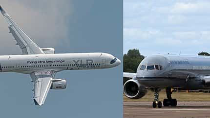 A321XLR im Flug gegenüber Boeing 757 am Boden (Montage)