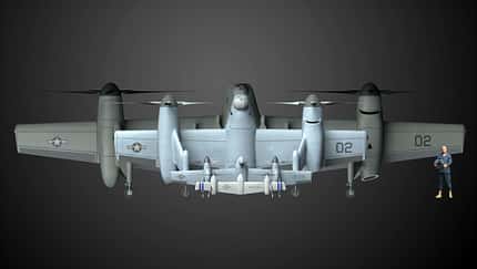Nomad Kipp-Rotor-Drohnen hintereinander im Größenvergleich (Computergrafik)