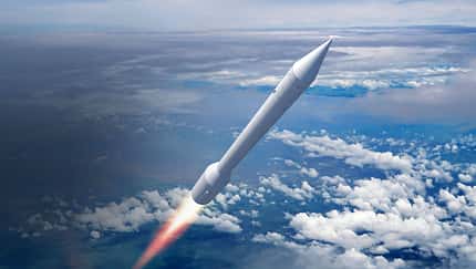 Rakete im Flug über Erde Computergrafik