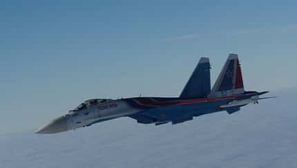 Su-35S, Flanker-M, Russkije Witjasi, Russian Knights, Russische Ritter Eine Su-35M der Russischen Ritter im Flug.