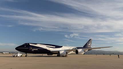 Boeing 747, Boeing Commercial Airplanes, California, DLH, Lufthansa, San Bernardino, San Bernardino County, San Bernardino International Airport, Southern California, The Boeing Company, USA, airline, airport, paint hangar Lufthansa 747-830 (D-ABYN) 100th Anniversary Livery - March 2, 2026.