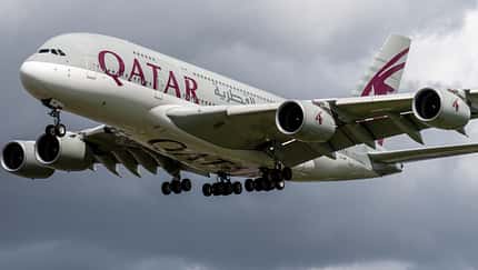 Qatar, A380, Superjumbo, Heathrow, London Airbus A380 von Qatar Airways im Landeanflug auf London-Heathrow.