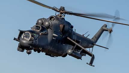 Mi-24, Mil, Ungarn, Mi-24P, Hind, Kampfhubschrauber Mil Mi-24P der ungarischen Luftwaffe im Einsatz.