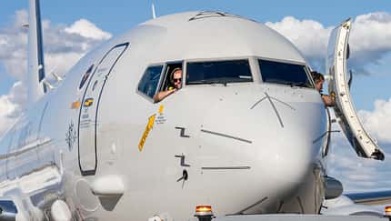 P8A Poseidon der Marine nach der Landung bei der ILA 2026.