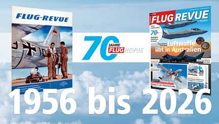 70 Jahre FLUG REVUE - Cover der ersten Ausgabe 1956 und der Ausgabe 10/2026.