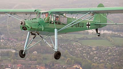 Fieseler Fi 156 Storch, D-EKLU, Kassel-Calden, Gerhard Fieseler Werke, Oldtimerflugzeug, Argus As 10 C Detailaufnahmen Fieseler Fi 156 Storch D-EKLU in Kassel-Calden