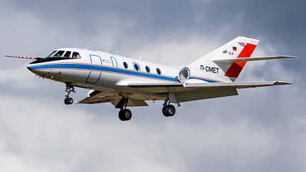 DLR, Dassault, Falcon 20, Falcon 20E Dassult Falcon 20 des DLR beim Landenanflug.