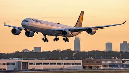 Lufthansa, Airbus, A340-600, A340, Frankfurt Airbus A340-600 der Lufthansa bei der morgendlichen Landung in Frankfurt.