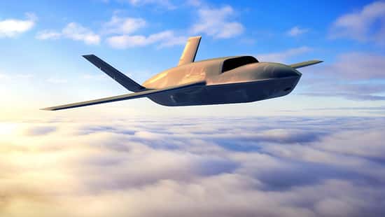Zeichnung der YFQ-42A von General Atomics im Flug