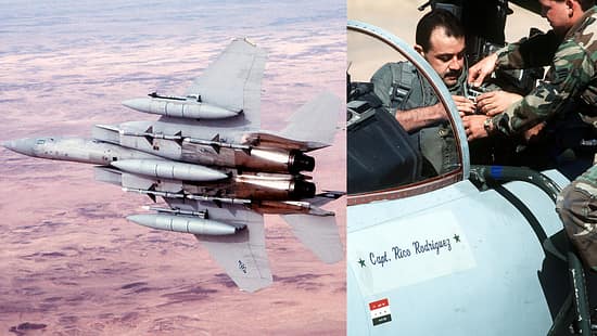 F-15C Eagle über Wüste/Pilot im Cockpit (Montage)