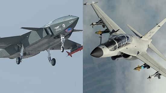 Kampfdrohne Baykar Bayraktar Kizilelma und Angriffsflugzeug Leonardo M-346FA